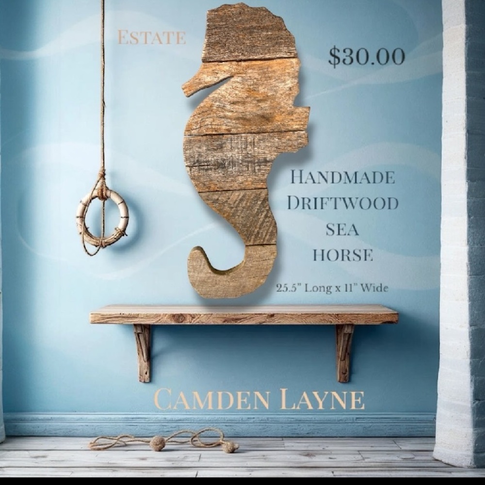 Camden Layne Vintage Hand-carved Driftwood Seahorse Wall Art